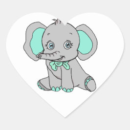 Elephant Baby shower grijs en Blauwgroen Hart Sticker