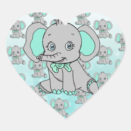 Elephant Baby shower grijs en Blauwgroen Hart Sticker (Voorkant)