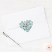 Elephant Baby shower grijs en Blauwgroen Hart Sticker (Envelop)