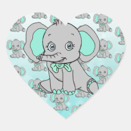 Elephant Baby shower grijs en Blauwgroen Hart Sticker