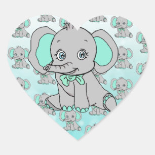 Elephant Baby shower grijs en Blauwgroen Hart Sticker