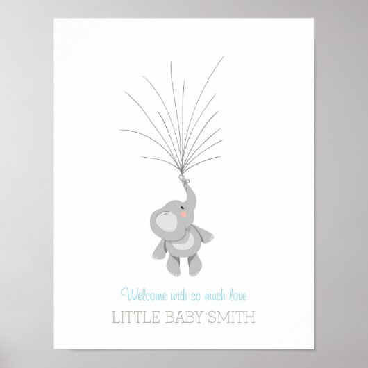 Elephant Baby shower guestbook Blue Baby Boy Poster (Voorkant)