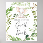Elephant Baby shower Guestbook Poster (Voorkant)