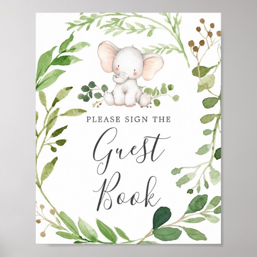 Elephant Baby shower Guestbook Poster (Voorkant)