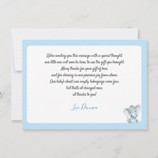 Elephant Baby shower Hartelijk dank Bedankkaart (Achterkant)