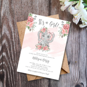 Elephant Baby shower Het is een meisjesuitnodiging Kaart