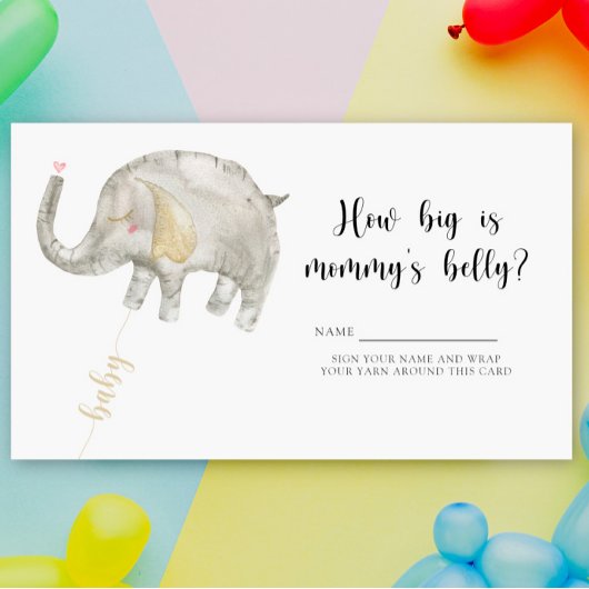 Elephant - baby shower hoe groot is de buik van ma informatiekaartje