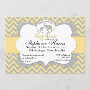 Elephant Baby shower in Chevron Yellow en Grey Kaart