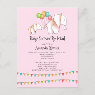 Elephant Baby shower Invision by Mail Pink Uitnodiging Briefkaart