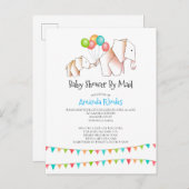 Elephant Baby shower Invision by Mail White Uitnodiging Briefkaart (Voorkant / Achterkant)