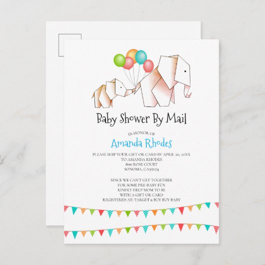Elephant Baby shower Invision by Mail White Uitnodiging Briefkaart (Voorkant / Achterkant)