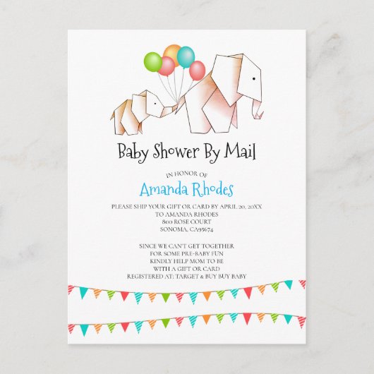 Elephant Baby shower Invision by Mail White Uitnodiging Briefkaart (Voorkant)