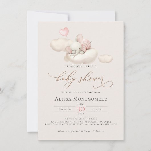 Elephant Baby shower Invitation (Voorkant)