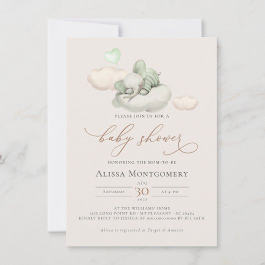 Elephant Baby shower Invitation (Voorkant)