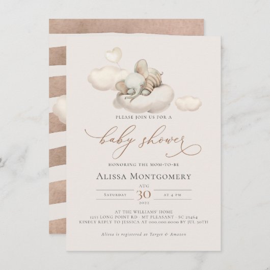 Elephant Baby shower Invitation (Voorkant / Achterkant)