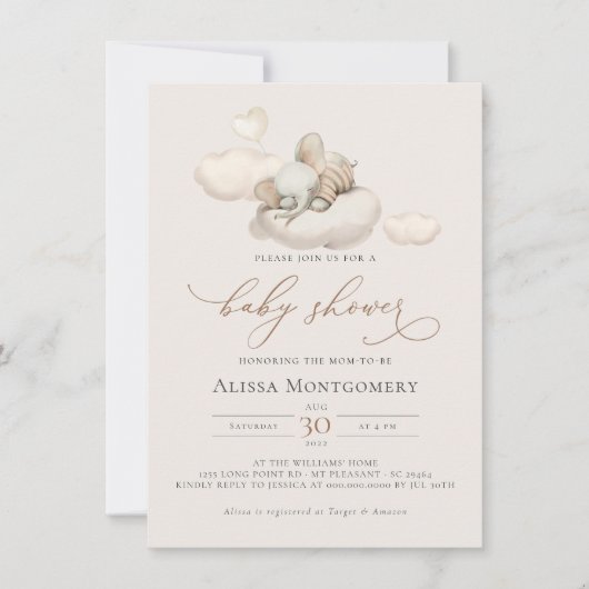 Elephant Baby shower Invitation (Voorkant)