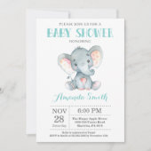 Elephant Baby shower Invitation Aqua and Grey Kaart (Voorkant)