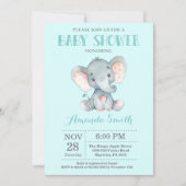 Elephant Baby shower Invitation Aqua and Grey Kaart (Voorkant)