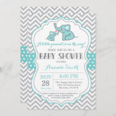 Elephant Baby shower Invitation Aqua and Grey Kaart (Voorkant / Achterkant)