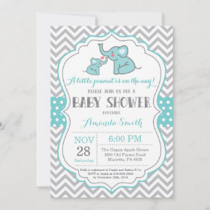 Elephant Baby shower Invitation Aqua and Grey Kaart