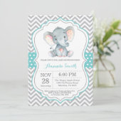 Elephant Baby shower Invitation Aqua and Grey Kaart (Staand voorkant)