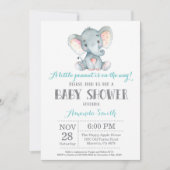 Elephant Baby shower Invitation Aqua and Grey Kaart (Voorkant)