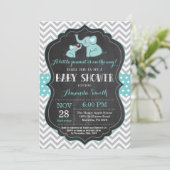 Elephant Baby shower Invitation Aqua and Grey Kaart (Staand voorkant)
