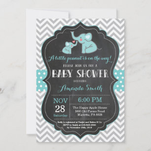 Elephant Baby shower Invitation Aqua and Grey Kaart