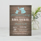 Elephant Baby shower Invitation Aqua Rustic Kaart (Staand voorkant)