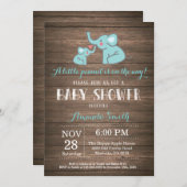 Elephant Baby shower Invitation Aqua Rustic Kaart (Voorkant / Achterkant)