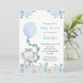 Elephant Baby shower Invitation Balloons Blue Baby Kaart (Staand voorkant)