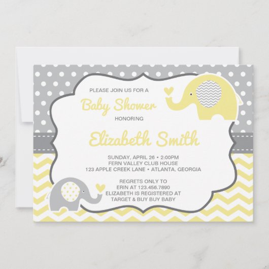 Elephant Baby shower Invitation, bewerkbare kleur Kaart (Voorkant)