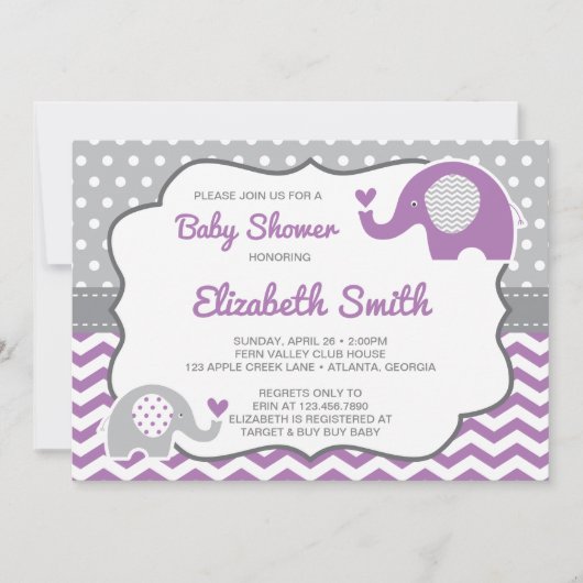 Elephant Baby shower Invitation, bewerkbare kleur Kaart (Voorkant)