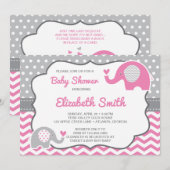 Elephant Baby shower Invitation, bewerkbare kleur Kaart (Voorkant / Achterkant)
