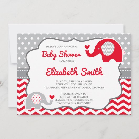 Elephant Baby shower Invitation, bewerkbare kleur Kaart (Voorkant)