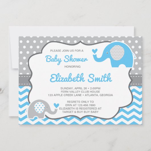 Elephant Baby shower Invitation, bewerkbare kleur Kaart (Voorkant)