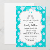 Elephant Baby shower Invitation Blauwgroen Blue Tw Kaart (Voorkant / Achterkant)