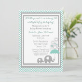 Elephant Baby shower Invitation - Blue and Grey Kaart (Staand voorkant)
