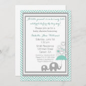 Elephant Baby shower Invitation - Blue and Grey Kaart (Voorkant / Achterkant)