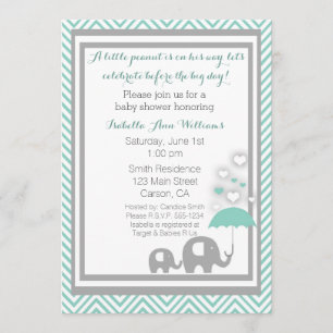 Elephant Baby shower Invitation - Blue and Grey Kaart