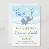 Elephant Baby shower Invitation Blue Elephant Boy Kaart (Voorkant)