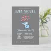 Elephant Baby shower Invitation Blue en Grey Boy Kaart (Staand voorkant)
