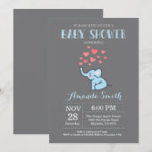 Elephant Baby shower Invitation Blue en Grey Boy Kaart (Voorkant / Achterkant)