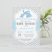 Elephant Baby shower Invitation Blue en Grey Kaart (Staand voorkant)
