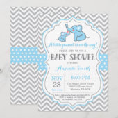 Elephant Baby shower Invitation Blue en Grey Kaart (Voorkant / Achterkant)