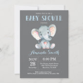 Elephant Baby shower Invitation Blue en Grey Kaart (Voorkant)