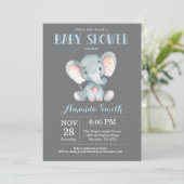 Elephant Baby shower Invitation Blue en Grey Kaart (Staand voorkant)