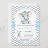 Elephant Baby shower Invitation Blue en Grey Kaart (Voorkant)