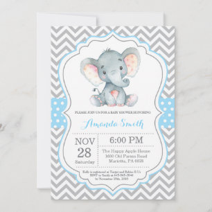 Elephant Baby shower Invitation Blue en Grey Kaart