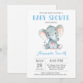 Elephant Baby shower Invitation Blue en Grey Kaart (Voorkant / Achterkant)